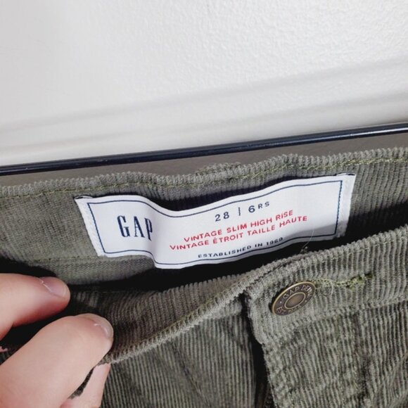 Gap Vintage Slim Straight Highrise Corduroy Forest Green Crop Ankle Jeans 28 - Picture 3 of 9